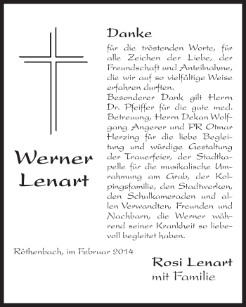 Traueranzeige von Werner Lenart von Pegnitz-Zeitung